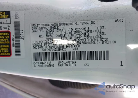 2013 Toyota Tundra Grade 4.6L V8 из США, поврежденный, VIN 5TFEM5F16DX060952